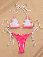 Sexy Pink Contrast Micro Bikini 2026 Mujer Women Braiding Rope Bandage Push Up Bra Triangle Swimsuit Beach Bathing Suit Swimwear