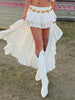 Women's Elastic Band Waist Flowy Skirt Irregular Ruffle Asymmetrical Midi White Boho Skirt Streetwear