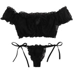 Porn Women Sexy Lingerie Off Shoulder Bralette Strapless Ruffles Bra and Panty Sets Female Transparent Underwear