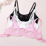 3 Pcs Womens Lace Bra Underwire BH Hollow Out Embroidery Perspective Sexy Underwear Lingerie Tops Plus Size Brassiere