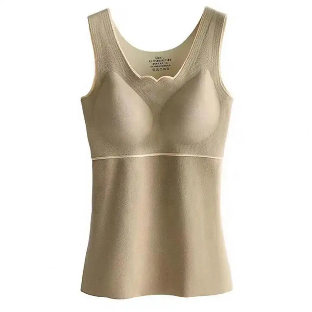 Women Autumn Winter Thermal Vest Thickened Plush Sleeveless V Neck Slim Fit Padded Pullover Elastic Bottoming Underwear Tank Top