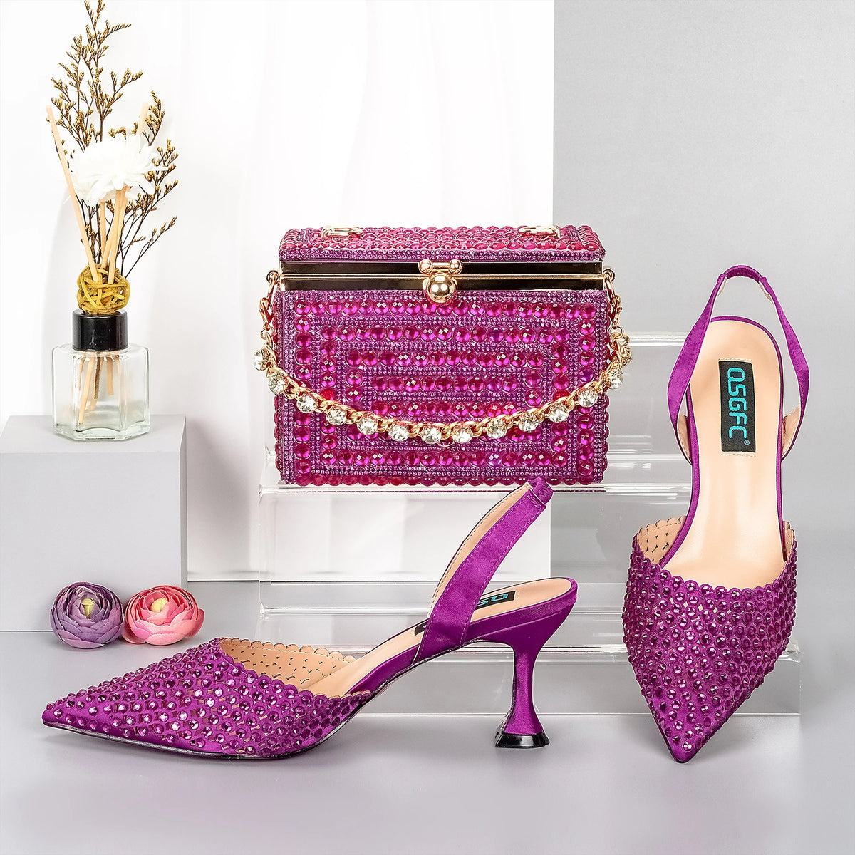 Doershow beautiful Italian blue Shoes And Bag Sets For Evening Party With Stones Italian Leather Handbags Match Bags! 1-39