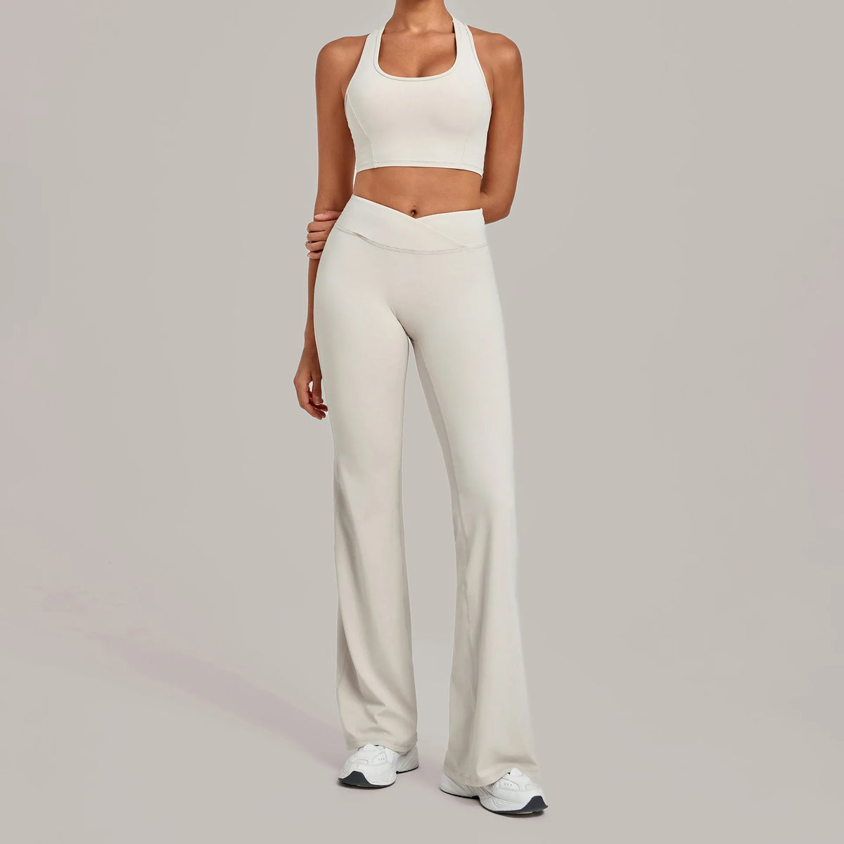 Breathable Stretch Yoga Sets Women Quick Drying Shockproof Sports Bra High Waist Bell Bottom Pants Gym Two-piece Fitness Suit
