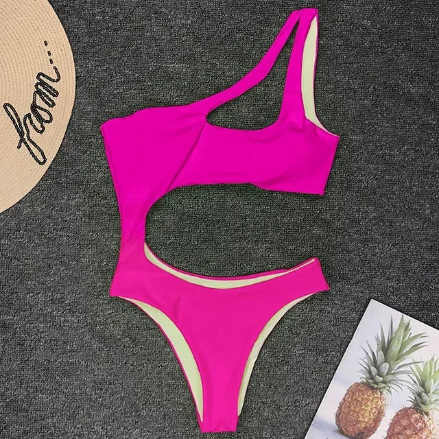 Asymmetric One shoulder Female Swimwear One piece swimsuit Women Monokini Bather Trikini High Cut Out Bathing Suit Swim Bodysuit