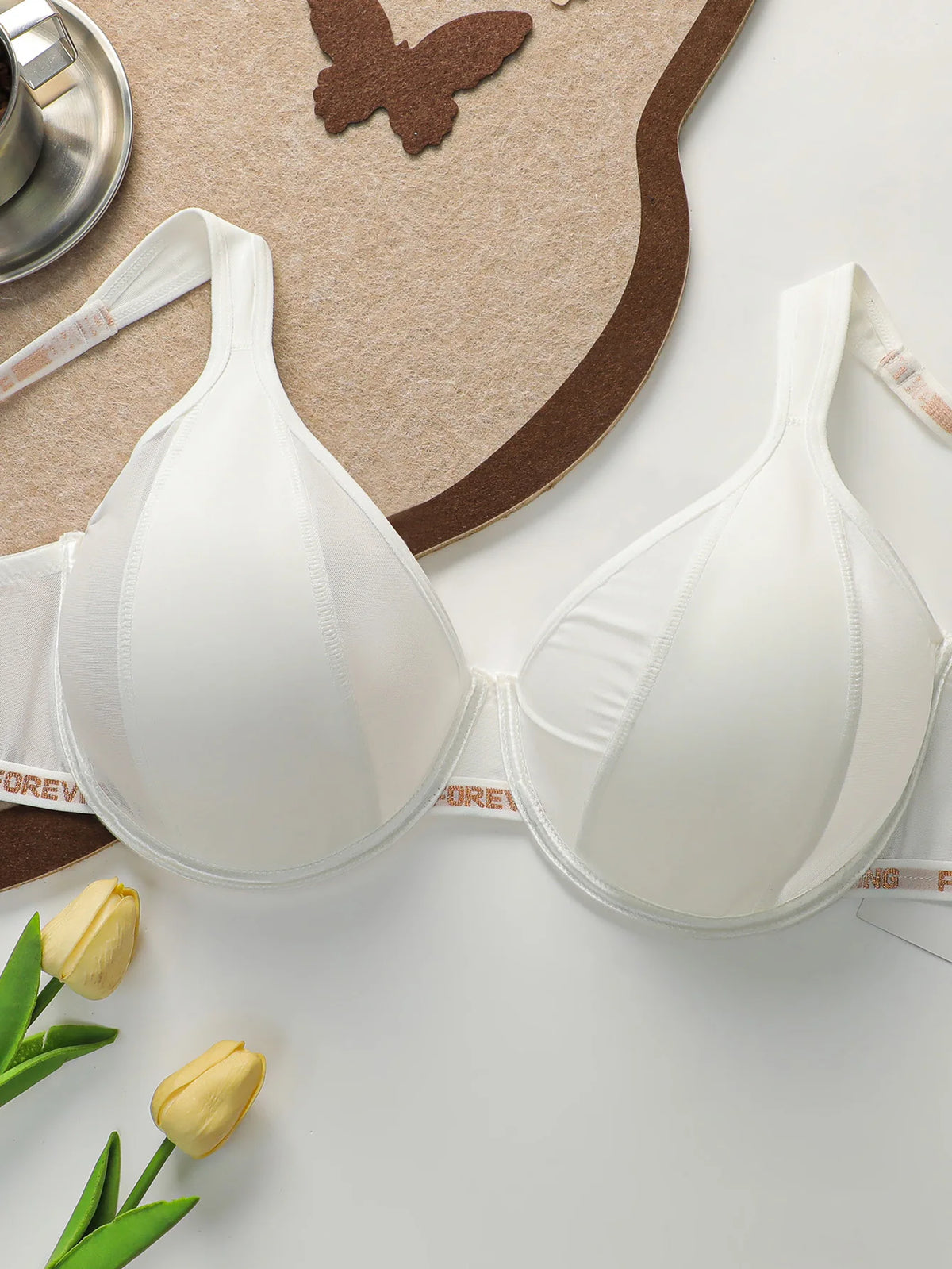White Plus Size Underwire Bra Women Full Coverage Push Up bra Letter Print Adjustable Straps Big Cup Supportive Seamless Bra