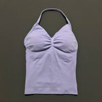 HISTELLO GYM Longline Strappy Top Women Seamless Yoga Clothing With Removable Pads V Neck Open Back Bra Workout Sports Halter