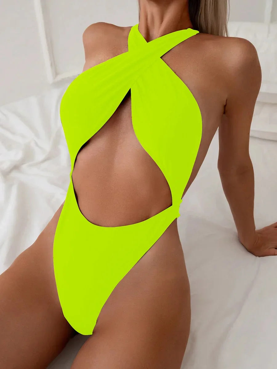 Sexy Criss Cross Backless High Cut Women Swimwear One Piece Swimsuit Female Thong Monokini Bather Bathing Suit Swim Beachwear