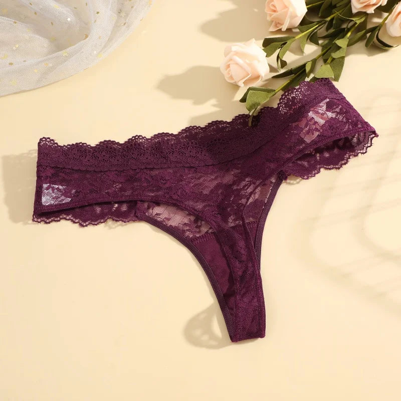 5Pcs Lace Sexy Thongs Women Low-Rise Briefs Sexy Soft Ladies Underwear Trendy Floral Underpants Female Flowery Panty Lingerie