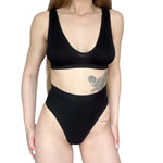 Women Ribbed V-Neck Unpadded Bra High Waist High Cut Briefs Set Wireless Bralette Soft Stretch Panties Sexy Lingerie Set S-L