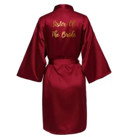 Silk Satin Robe Bride Robe Bridesmaid Robes Women Wedding Robes Bridal Robe Sleepwear Dressing Bathrobe Wine Red Gold Text