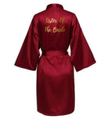 Silk Satin Robe Bride Robe Bridesmaid Robes Women Wedding Robes Bridal Robe Sleepwear Dressing Bathrobe Wine Red Gold Text