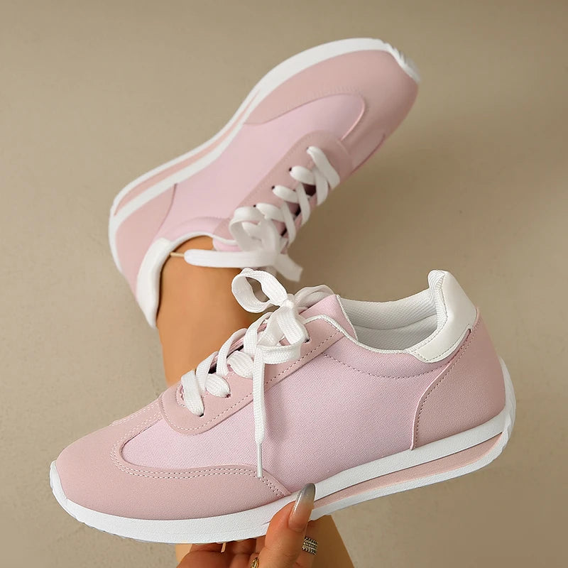 Speing Autumn Lace Up Pink Sneakers Women Comfort Patchwork Platform Sports Shoes Woman Lightweight Plus Size Soft Sole Flats 43