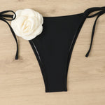 Sexy Bikini Set 2025 Bandeau 3D Flower White Black Contrast Push Up Micro Swimsuit Brazilian Cut Out Bathing Suit Thong Swimwear