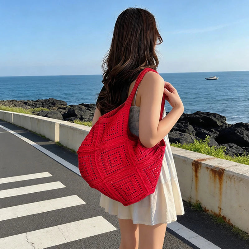 Yarn Hollow Out Large Capacity Shoulder Bags Summer New Ladies Bags Casual Soft Versatile Women's Handbags