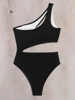 2026 One Shoulder Cut Out Swimsuit One Piece Solid Swimwear Women Bathers Bathing Swimming Swim Suit Female Beach Wear