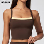 NCLAGEN Women's Yoga Tank Top Fake Two Piece Color Block Crisscross Back Vest Naked Feel Outdoor Sports Fitness Running Blouse