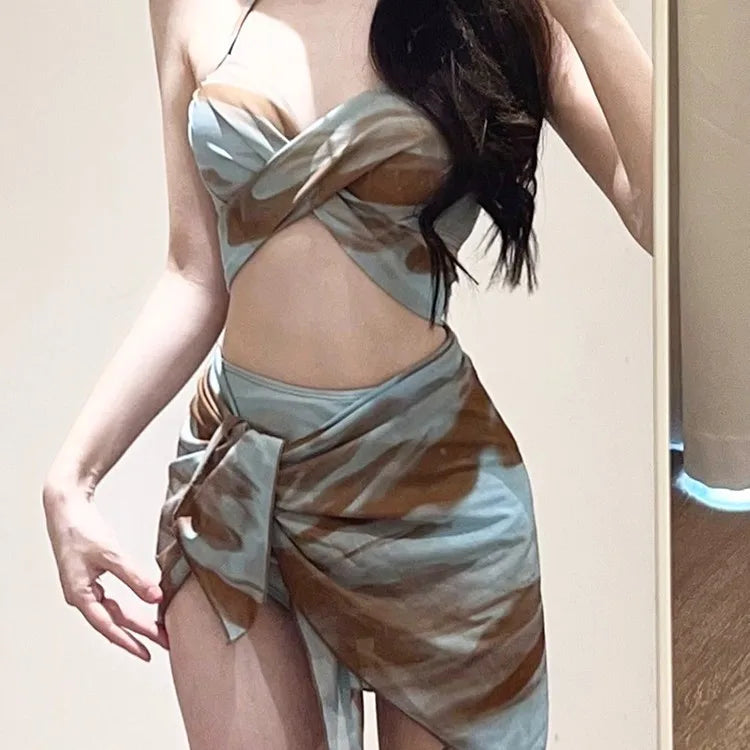 New Fashionable Plus Size Multi Piece Set Split Swimsuit for Women CoveringBellySlimming Down Hot Spring Vacation Swimsuit