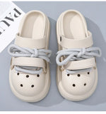 Women Summer Sandals Lace-up Style 2 Way to Wear Couples Fashion Platform Clogs Soft EVA Thick Sole Men Beach Street Slippers