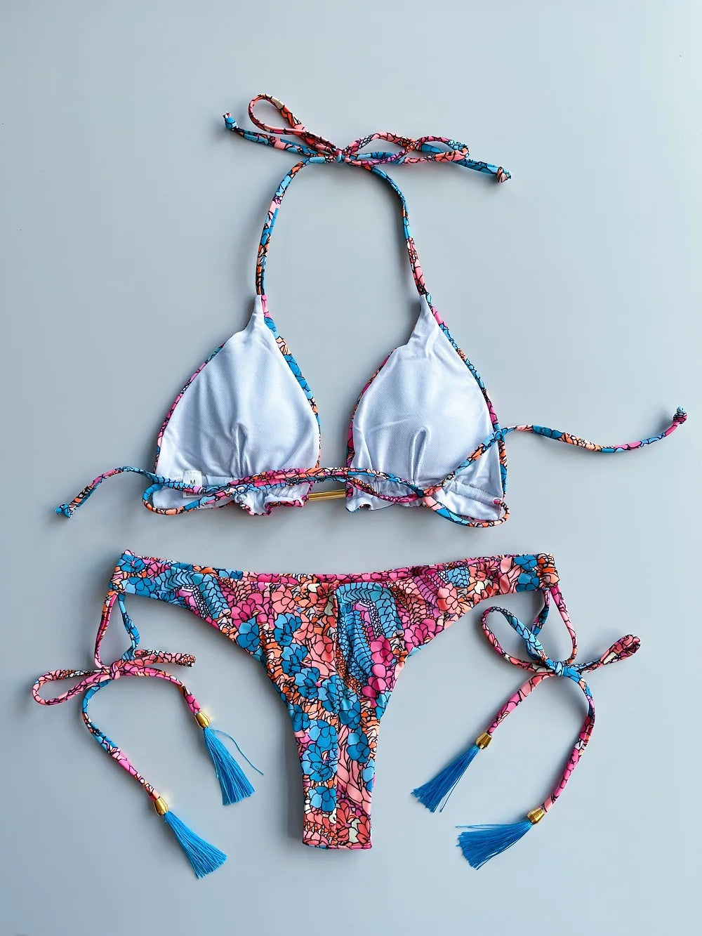Sexy print women's bikini swimsuit split set with straps and tassels 2-piece set for summer beach swimsuit