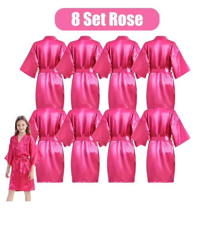 6-15Pcs Multicolors Spa Robes for Girls Spa Birthday Kimono for Girls Soft Silk Satin Slumber Sleepover Pyjama Party Supplies
