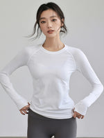 Women's Autumn & Winter Yoga Comprehensive Training Top High-Elastic Slim Crew Neck Quick-Dry Sports Long-Sleeve Fitness Clothes