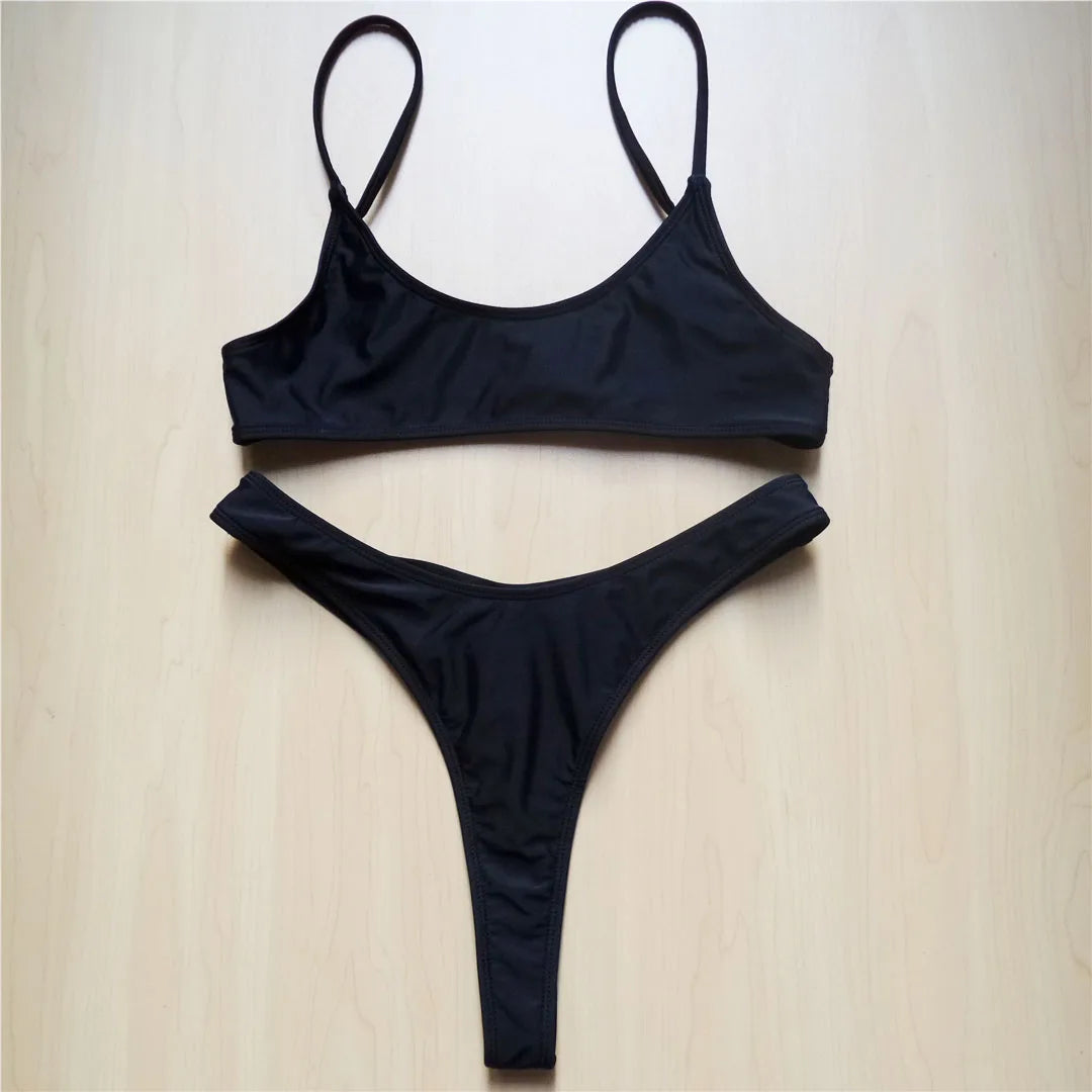 Sexy Black Tiny High Cut Leg Thong Bikini Female Swimsuit Women Swimwear Two-Pieces Bikini Set Bather Bathing Suit Swim V517C