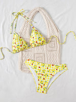 2025 New Women's Black Ground White Dot Printed Swimsuit Halter Neck Low Waist Bikini Set For Summer Female Swimwear Brazilian