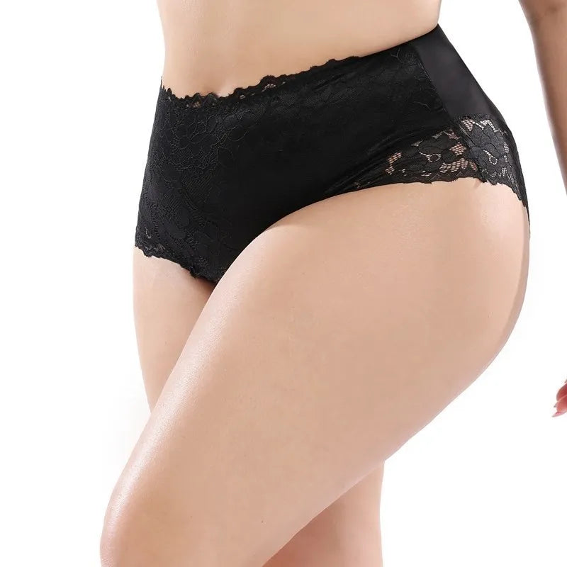 Beauwear Plus Size Women Panties Floral Lace Smooth Polyester Sexy Lace High-Rise Briefs Underwear 3XL-5XL
