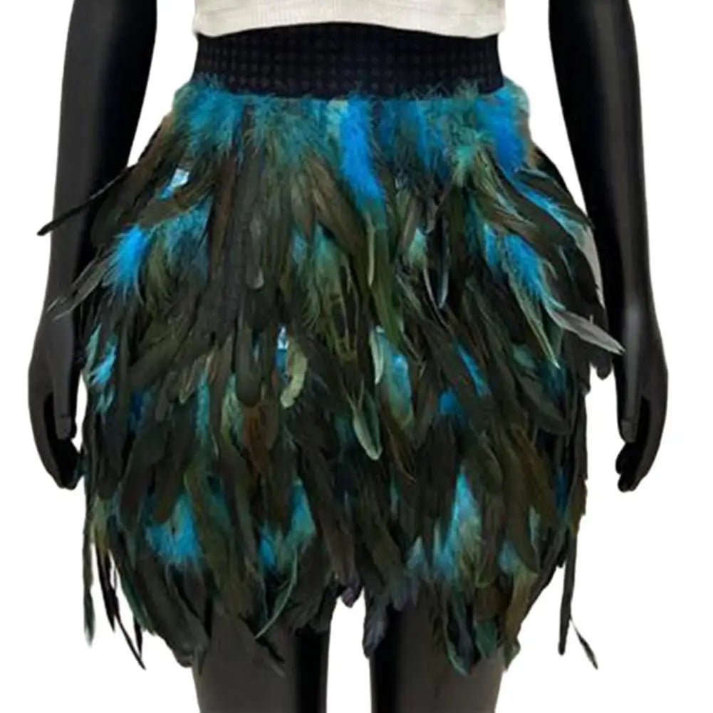 Festival Faux Feather Skirt Punk Gothic Style Hand-Stitched Design Stage Performance Punk Gothic Mini Short Skirt