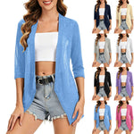 Women Asymmetric Hem Casual Solid Color Open Front Cardigan 3/4 Sleeve Lightweight Shrug With Side Pockets For Spring Summer
