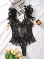 Fashionable New Sexy Lace Spliced Flower Embroidery Mesh Backless Deep V Suspenders Sleeveless Bodysuits Charming Casual H2F1