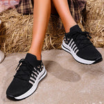2026 Hollow Out Breathable Sneakers Women Plus Size Printed Thick Sole Walking Shoes Woman Comfortable Knitted Flats Female