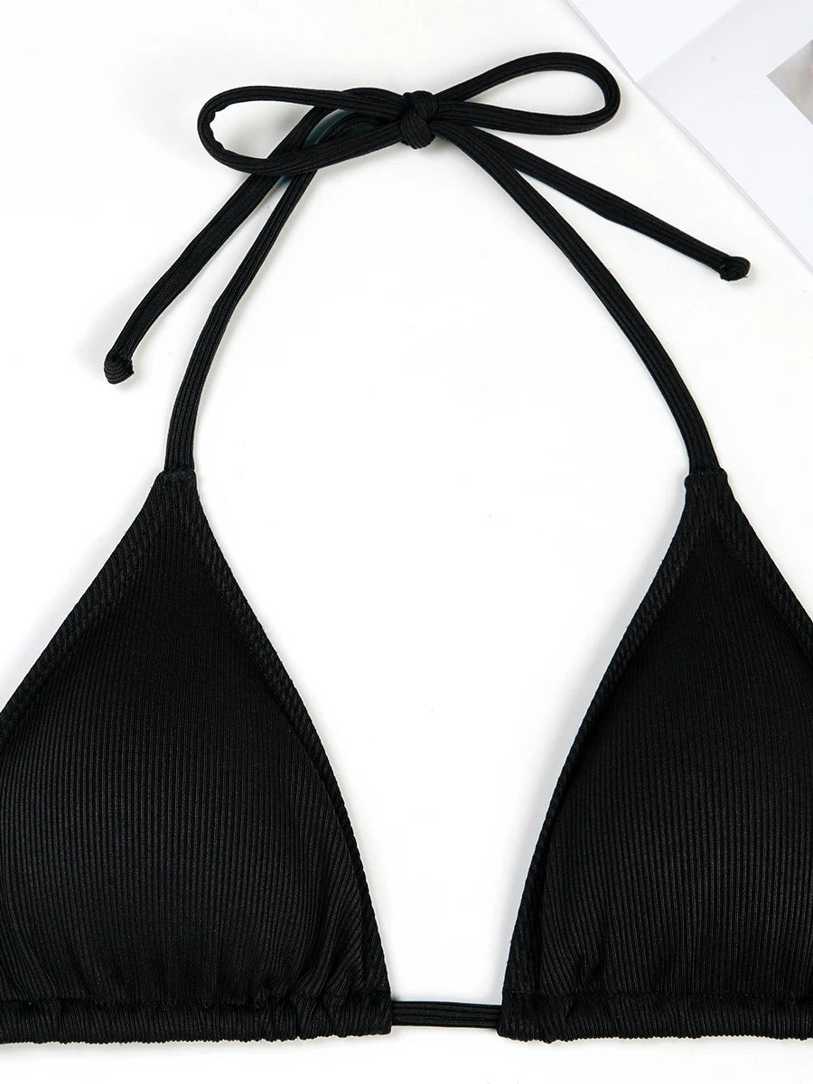 3 Pieces Triangle Halter String Bikini 2026 Solid Swimwear Female Sexy Swimsuit Women Bathers Bathing Swimming Swim Suit
