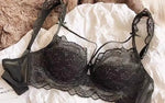 MOYISU Sexy French Lace Bralette Small Bust Cup Bra Set with Removable Straps & Push Up Pads, Soft Underwire Thin Girls Bra Top