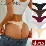 4PCS Women Seamless Thong Cotton Thin Strap Low Waist High Flexibility Panties Sexy Underwear Ladies Briefs T-back Soft Women