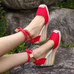 Ankle Lace Up Wedges Sandals Women Summer Closed Toe Espadrille Platform Sandles Woman High Heels Gladiator Sandalias Mujer 43