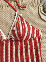 Vintage Red Striped Two Piece Bikini Set 2026 Women Shell Starfish V Neck Top High Waist Swimsuit Beach Bathing Suit Swimwear