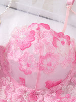 Pink Cherry Blossom Embroidered Lace Underwear Set - Sexy See-through Mesh Semi-cup Shaping Bra Thong Panties ZA825121