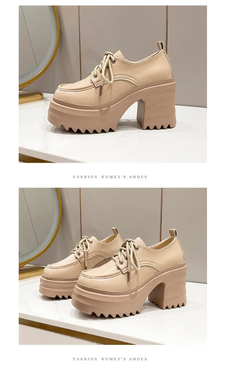 Spring Women Pumps Black Loafers Chunky 10CM High Heels High Platform British Autumn Ladies Thick Bottoms Shoes 2026 New