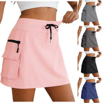Women Cargo Skirts Drawstring Waist Quick Drying Mini Skirt With Pockets Hiking Golf Sports Tennis Skirt With Built In Shorts