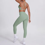 Women's Seamless Yoga Set Cross Back Sports Bra & High Waist Booty Lifting Yoga Leggings Gym Running Fitness Workout Outfit