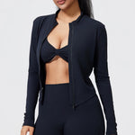 DIAS FIT JOY Nylon Fitness Jacket for Women Quick Drying Tight Zipper Sports Long Sleeved Outerwear for Running Yoga Outerwear