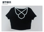 Summer Quick Drying Yoga Sets Women Black Patchwork Short Sleeve Cross Neck Sports Top High Waist Flared Pants Fitness Suits