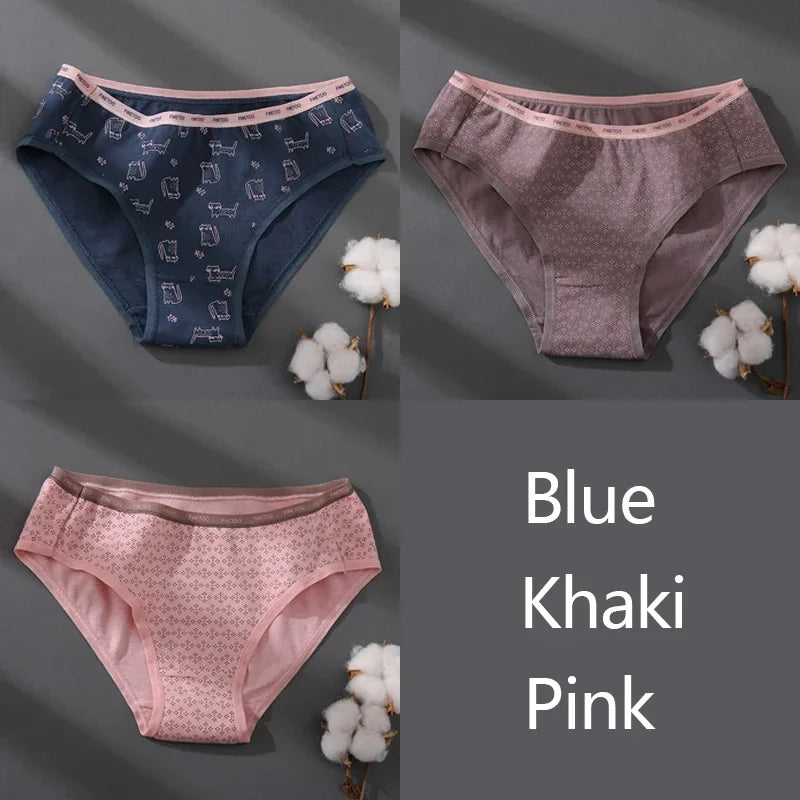 3Pcs/set Women Printing Floral Panties Low-Rise Cotton Briefs Female Comfortable Underwear Female Soft Panties Lingerie M-2XL