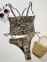 DEKA 2025 New Arrival Wrinkled Bandeau Leopard Print Halter Bikini Set Women Sexy Two Pieces Swimsuit