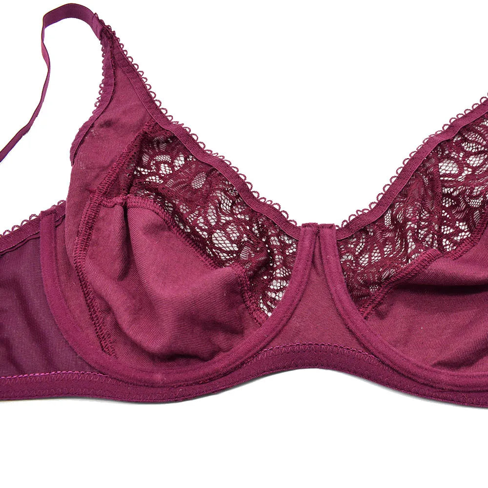 Womens Lager Bosom Lace Perspective Bra Sexy Lingerie Underwire Embroidery Floral Bralette Plus Size Brassiere B C D DD E F Cup