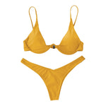 Sexy Underwire Bikini 2024 Mujer Women Solid Red Push Up Bra Thong Swimsuit Halter V Neck Bathing Suit Mini Micro Thong Swimwear