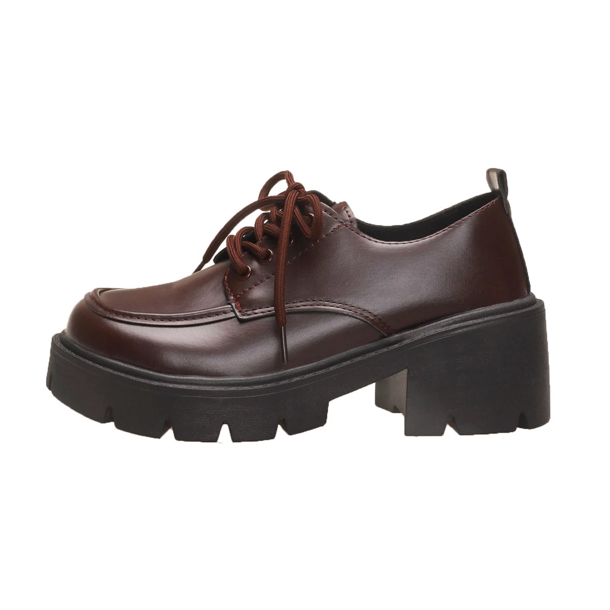 Women Block Heel Platform Oxford Shoes Lace Up Chunky Lug Sole Round Toe Vintage Preppy Casual Dress Shoes Black Brown