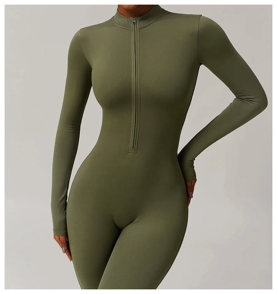 Zipper Workout Jumpsuit Sports Overalls Women Gym Clothing Running Long Sleeves Fitness Gym Tracksuit Short Sportswear Yoga Set