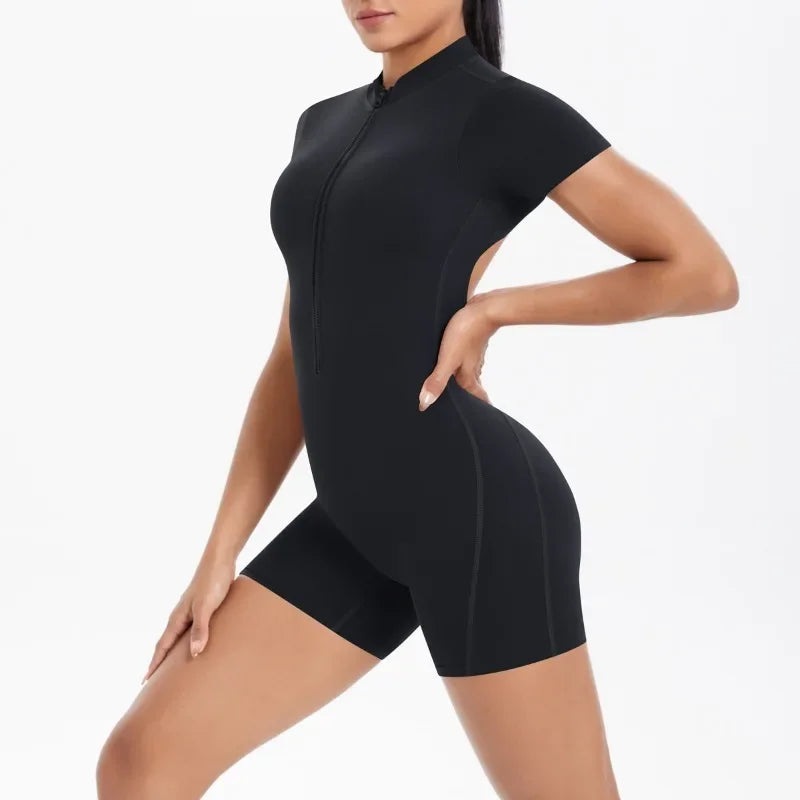 Women's Seamless Yoga Jumpsuits Sports Fitness Zipper Open Beauty Back Hip-lifting One-Piece Running Training Workout Bodysuits